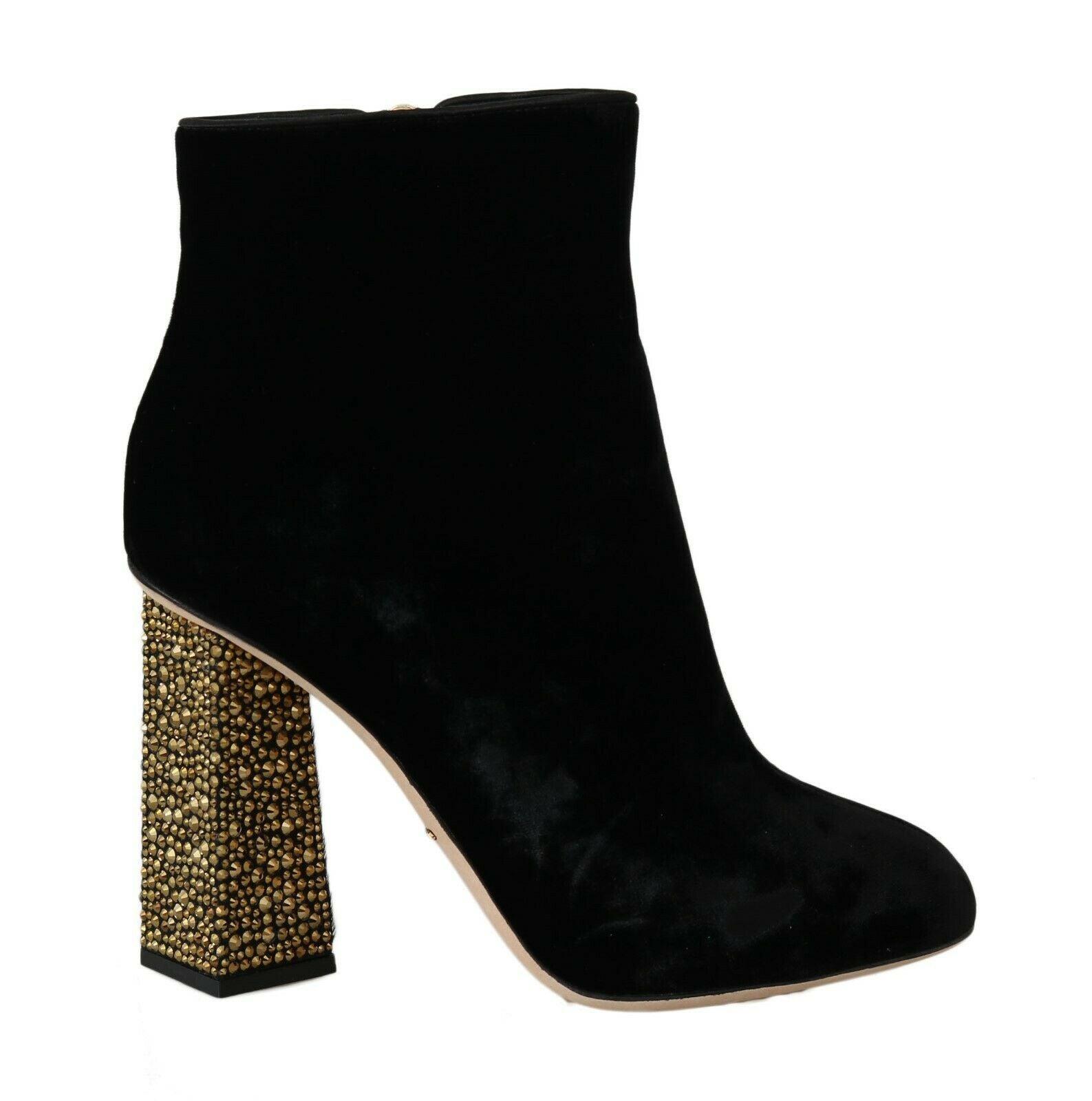 Dolce & Gabbana Elegant Velvet Ankle Boots with Crystal Heels - Arichezz.store