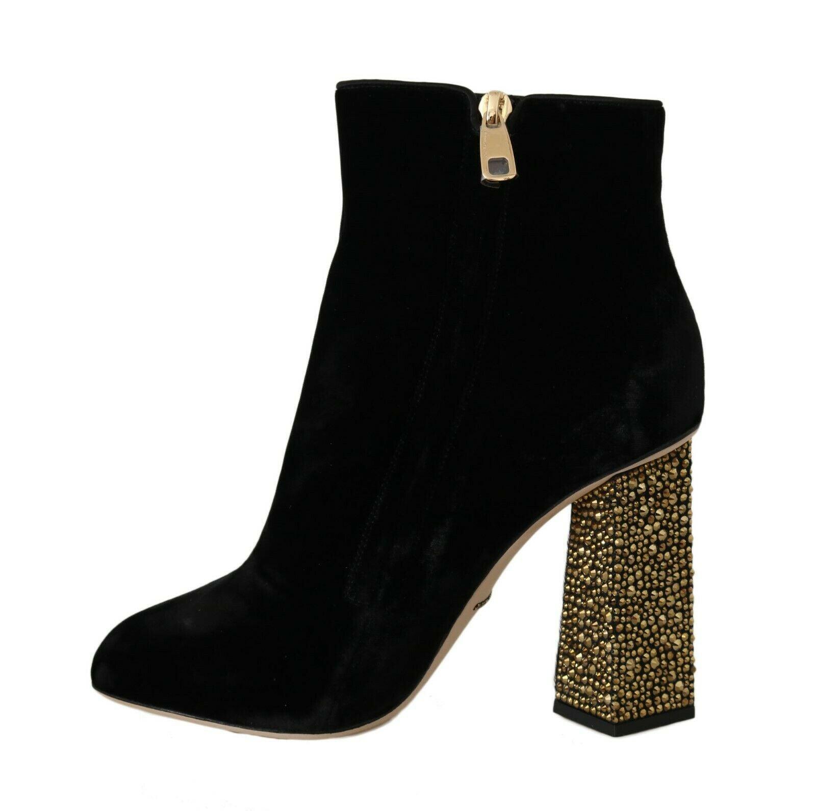 Dolce & Gabbana Elegant Velvet Ankle Boots with Crystal Heels - Arichezz.store