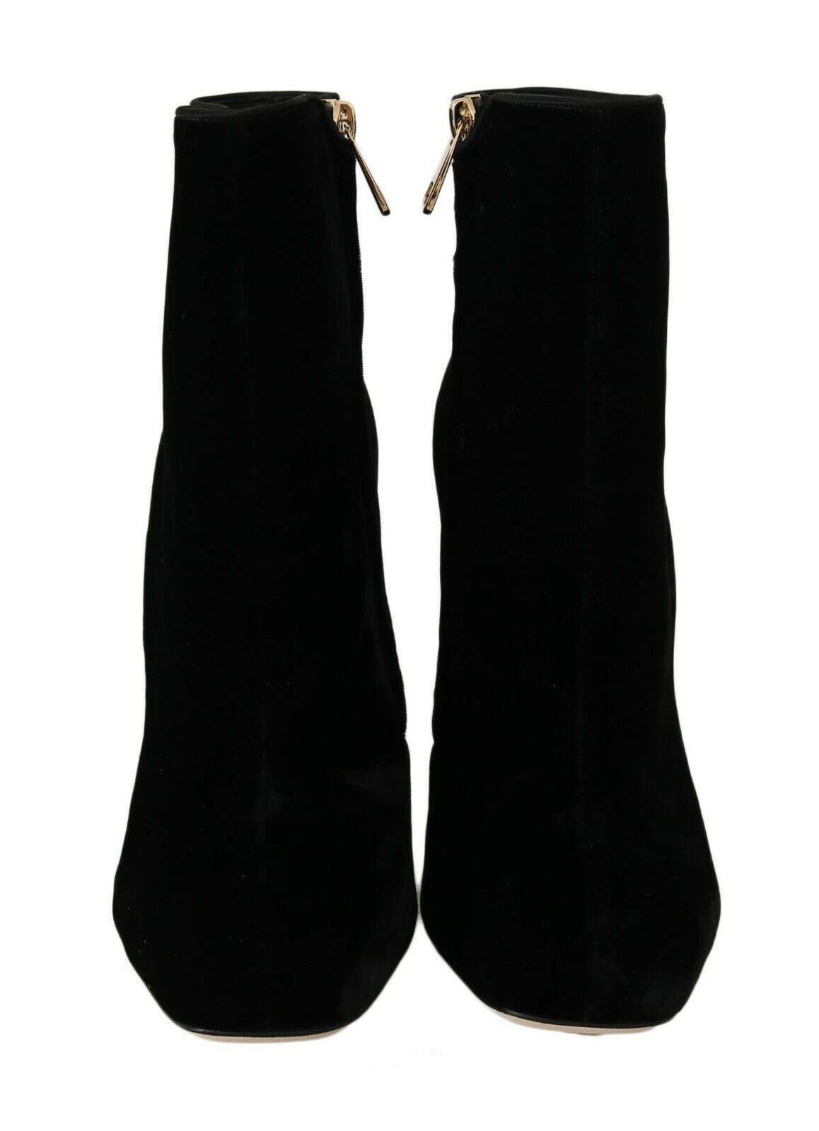 Dolce & Gabbana Elegant Velvet Ankle Boots with Crystal Heels - Arichezz.store