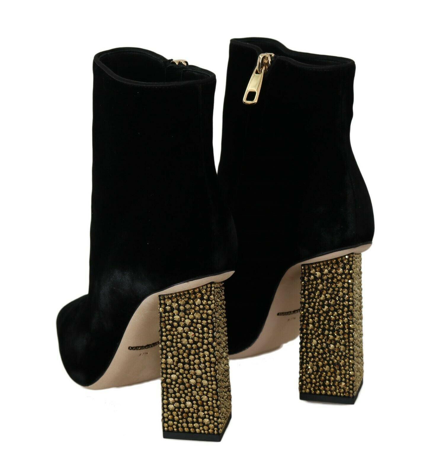 Dolce & Gabbana Elegant Velvet Ankle Boots with Crystal Heels - Arichezz.store