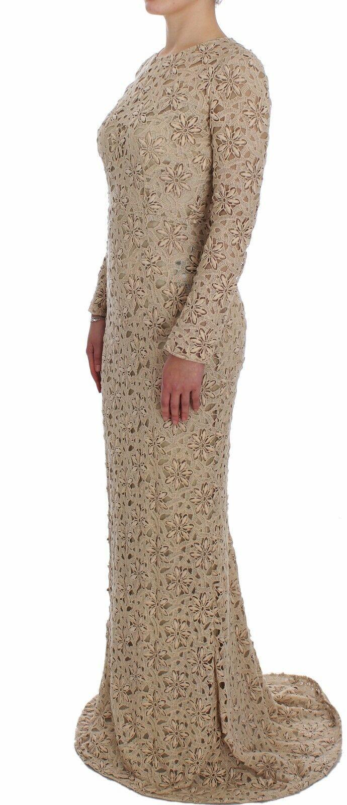 Dolce & Gabbana Beige Floral Lace Long Sleeve Maxi Dress - Arichezz.store