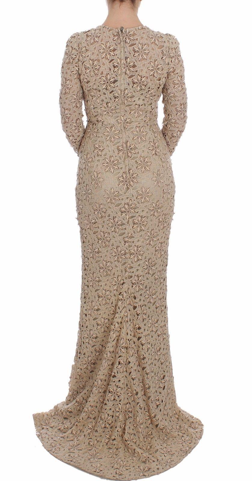 Dolce & Gabbana Beige Floral Lace Long Sleeve Maxi Dress - Arichezz.store