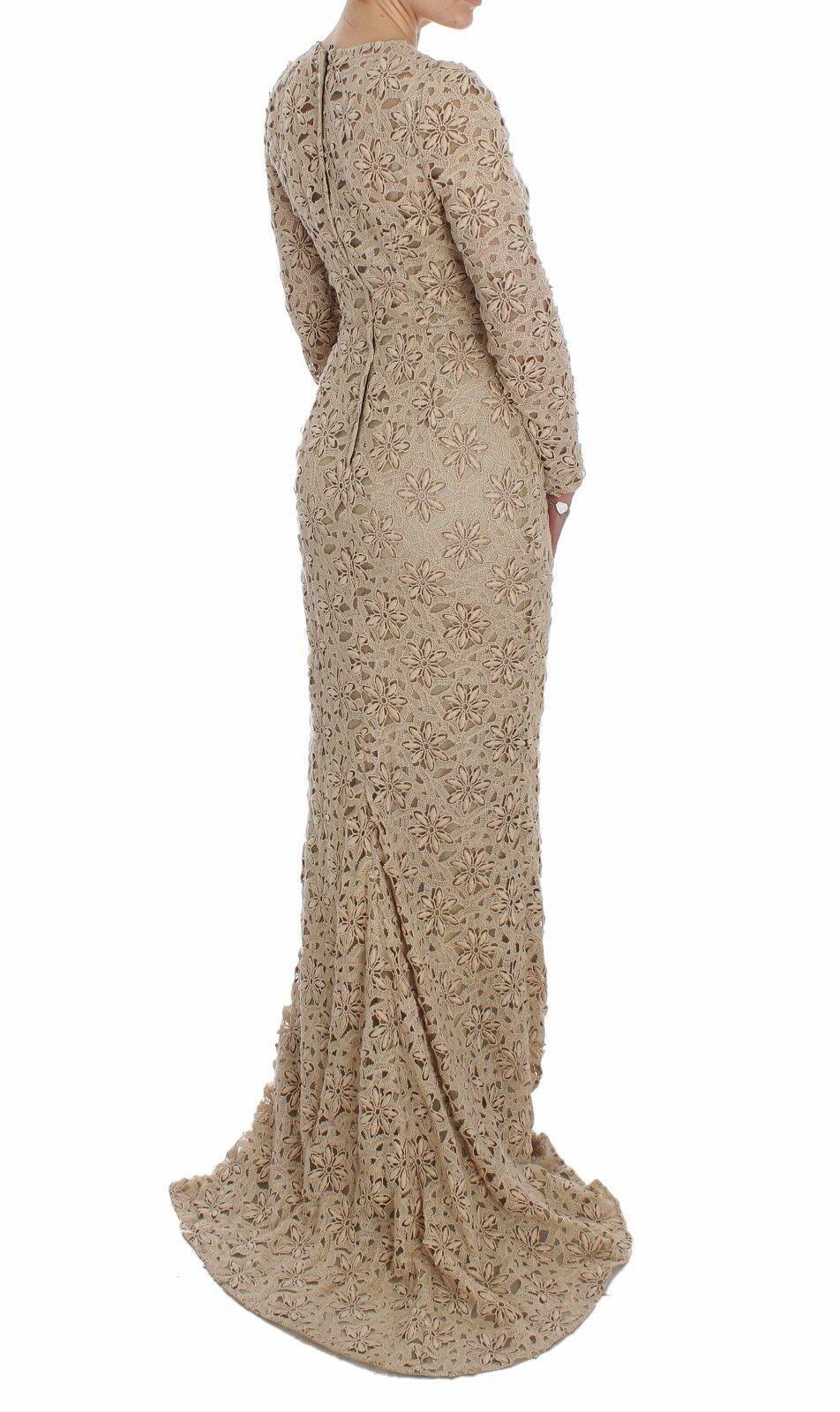 Dolce & Gabbana Beige Floral Lace Long Sleeve Maxi Dress - Arichezz.store