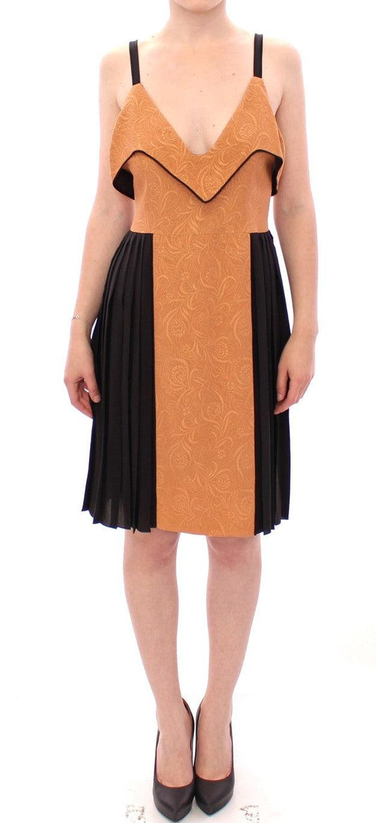 FILOS Silk Bronze & Black Sleeveless Sheath Dress - Arichezz.store