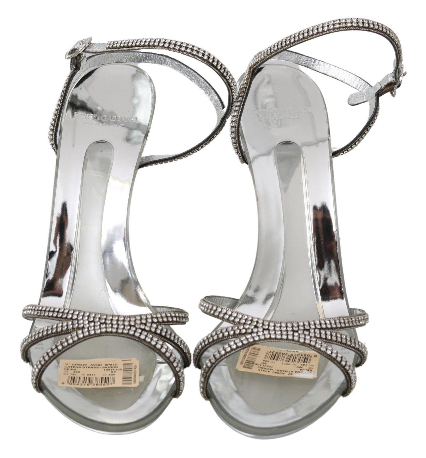 Dolce & Gabbana Silver Leather Ankle Strap Sandals with Crystals - Arichezz.store