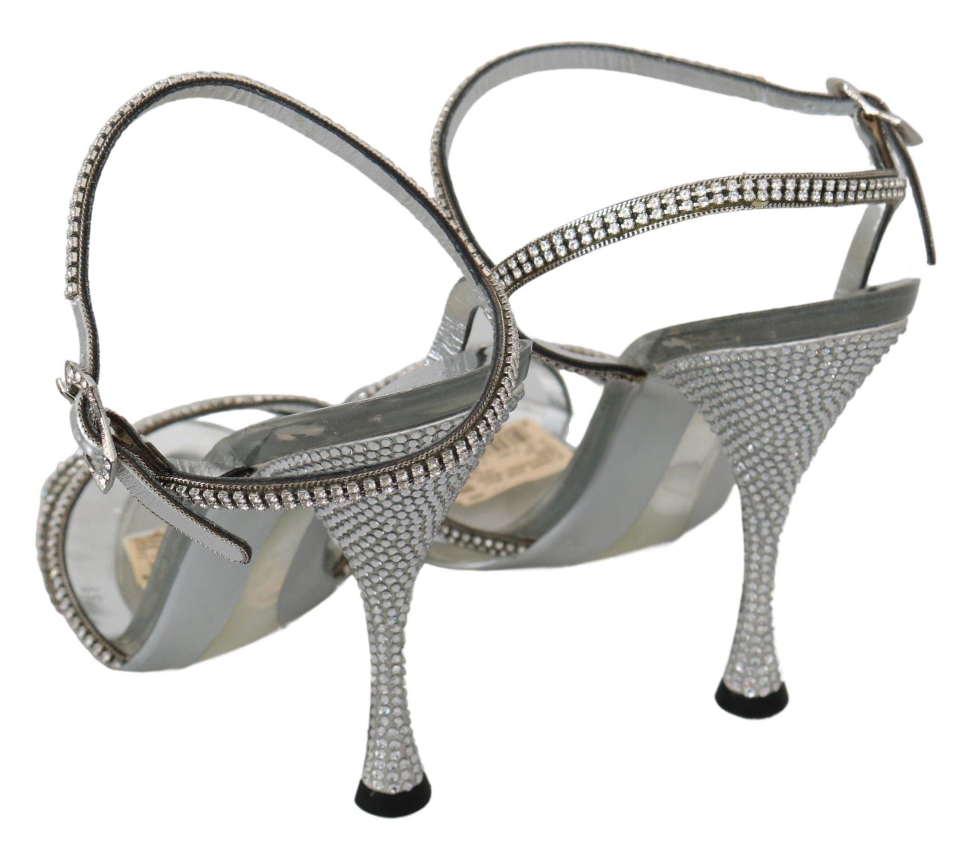 Dolce & Gabbana Silver Leather Ankle Strap Sandals with Crystals - Arichezz.store