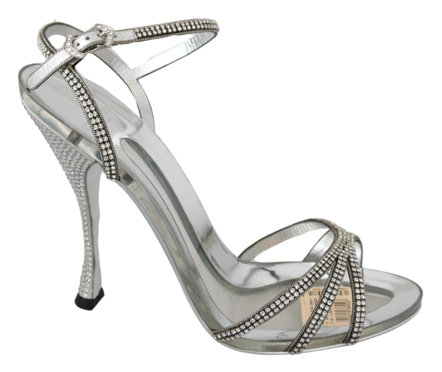 Dolce & Gabbana Silver Leather Ankle Strap Sandals with Crystals - Arichezz.store