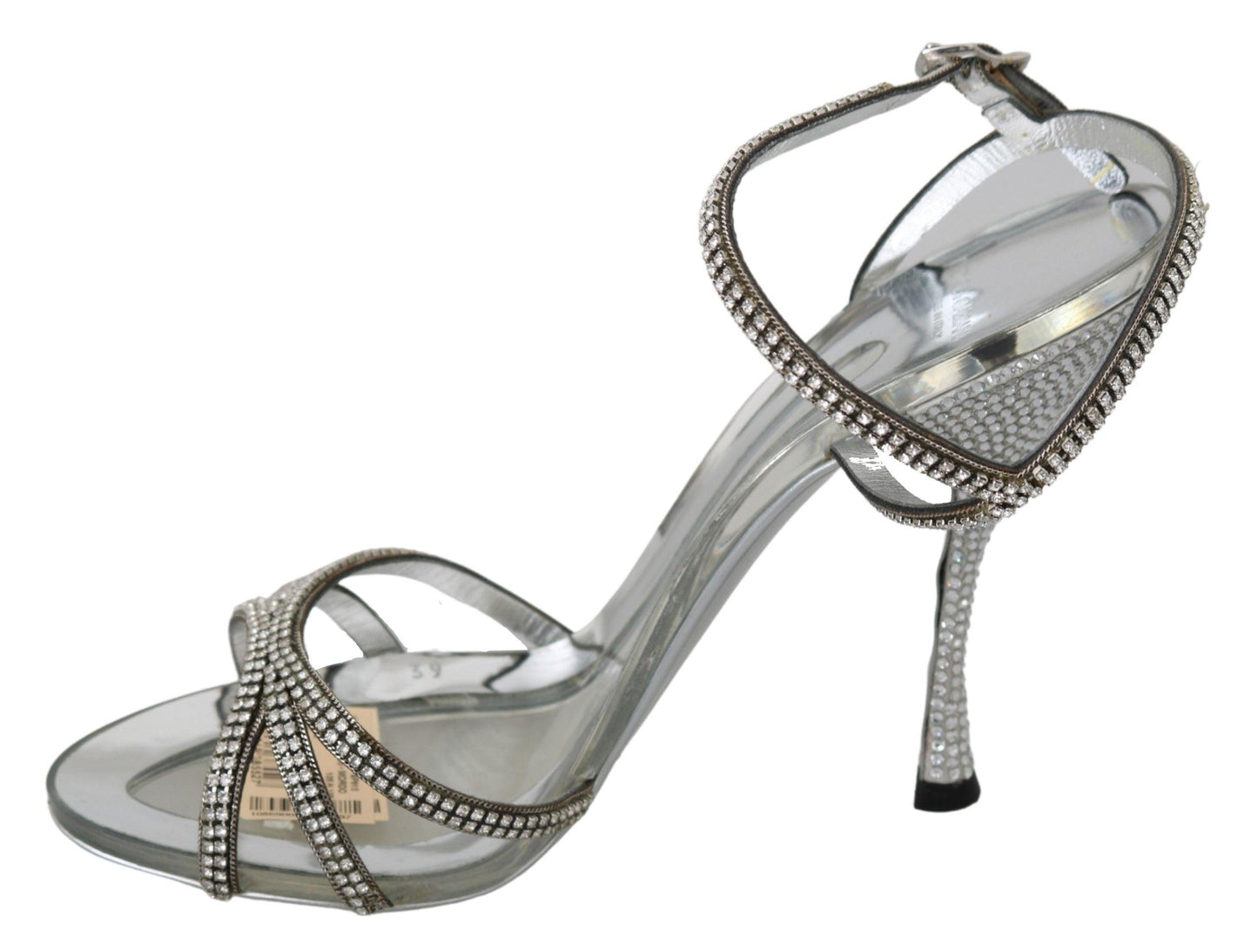 Dolce & Gabbana Silver Leather Ankle Strap Sandals with Crystals - Arichezz.store