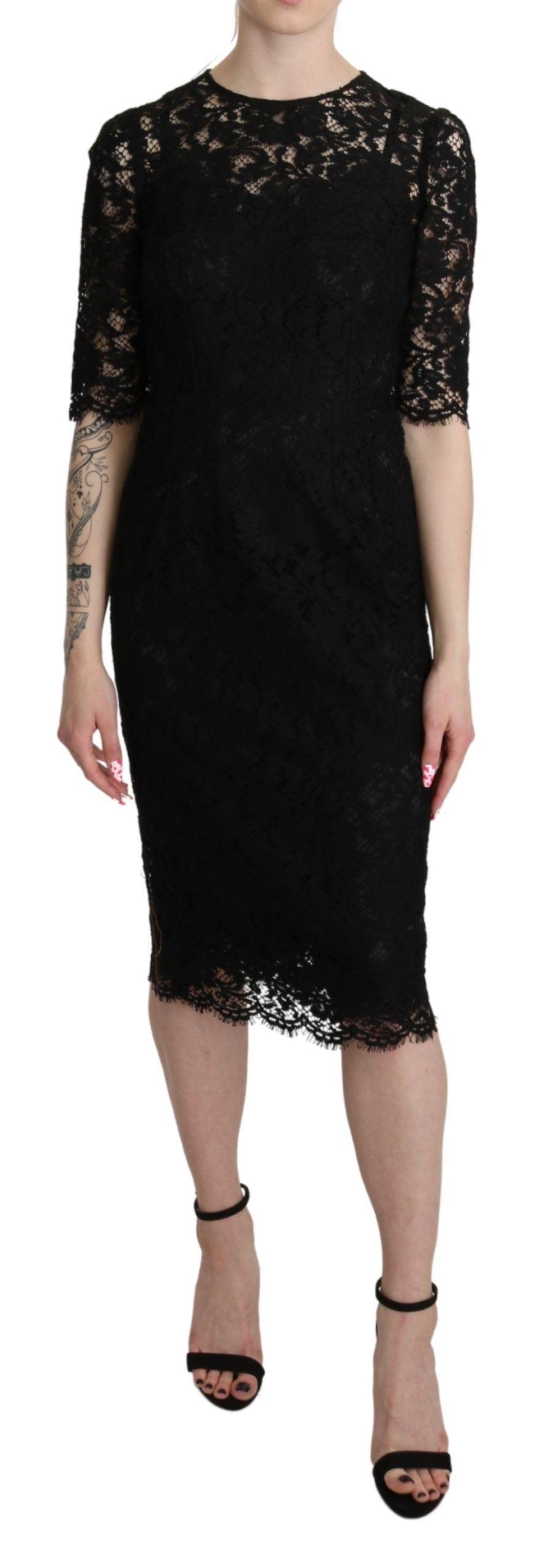 Dolce & Gabbana Elegant Black Lace Sheath Knee-Length Dress - Arichezz.store