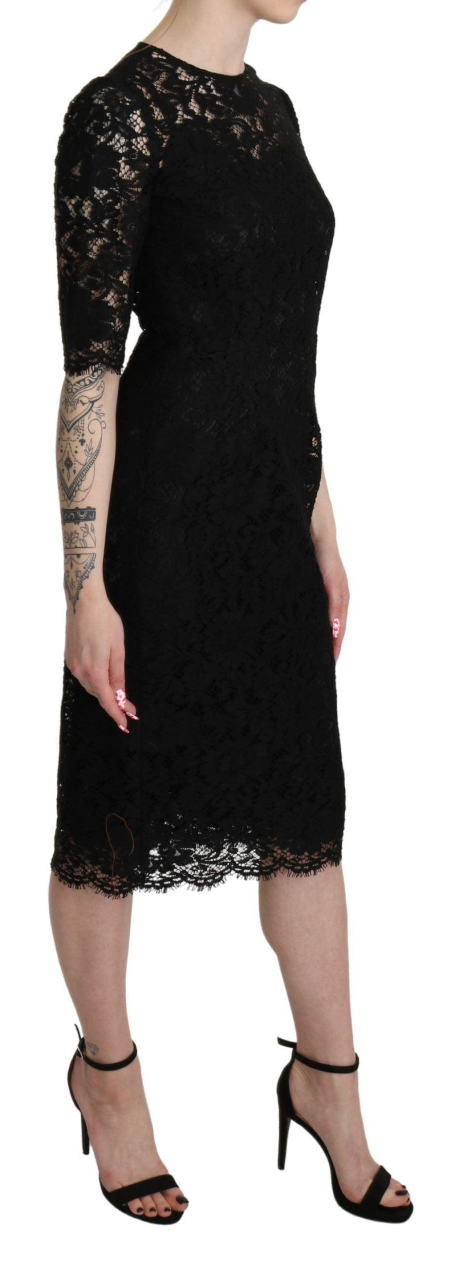 Dolce & Gabbana Elegant Black Lace Sheath Knee-Length Dress - Arichezz.store