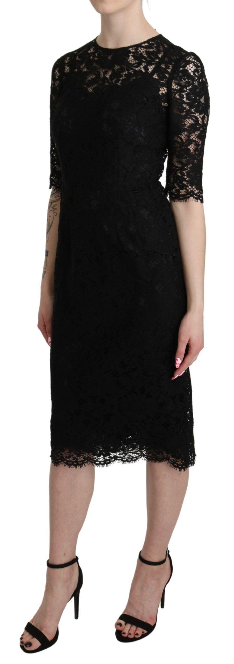 Dolce & Gabbana Elegant Black Lace Sheath Knee-Length Dress - Arichezz.store