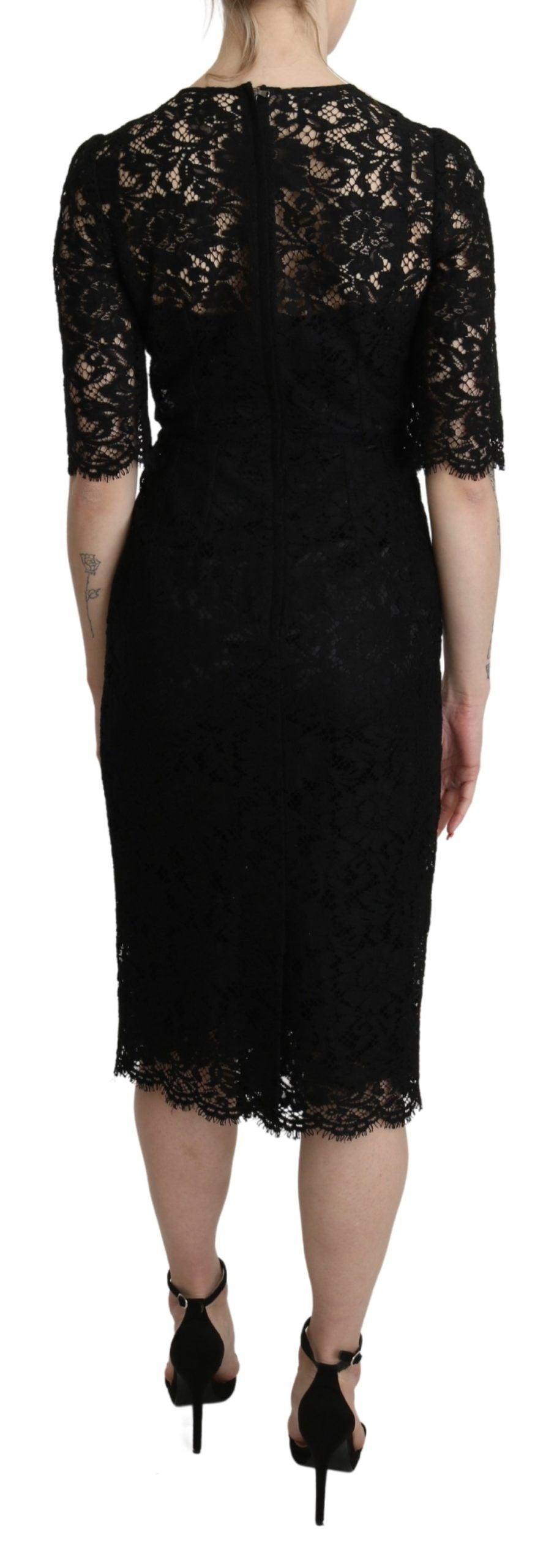 Dolce & Gabbana Elegant Black Lace Sheath Knee-Length Dress - Arichezz.store