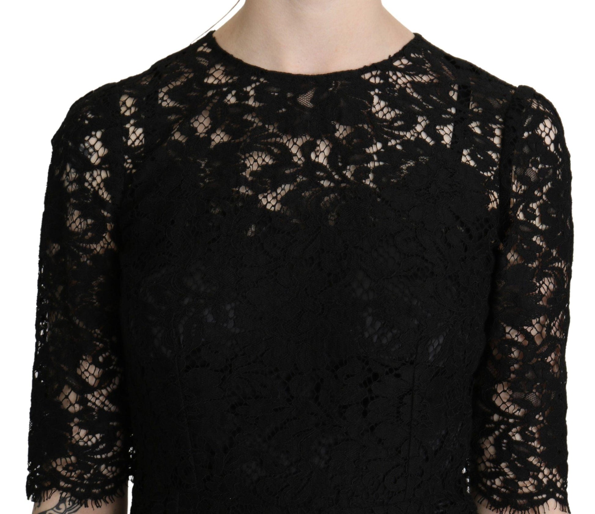 Dolce & Gabbana Elegant Black Lace Sheath Knee-Length Dress - Arichezz.store