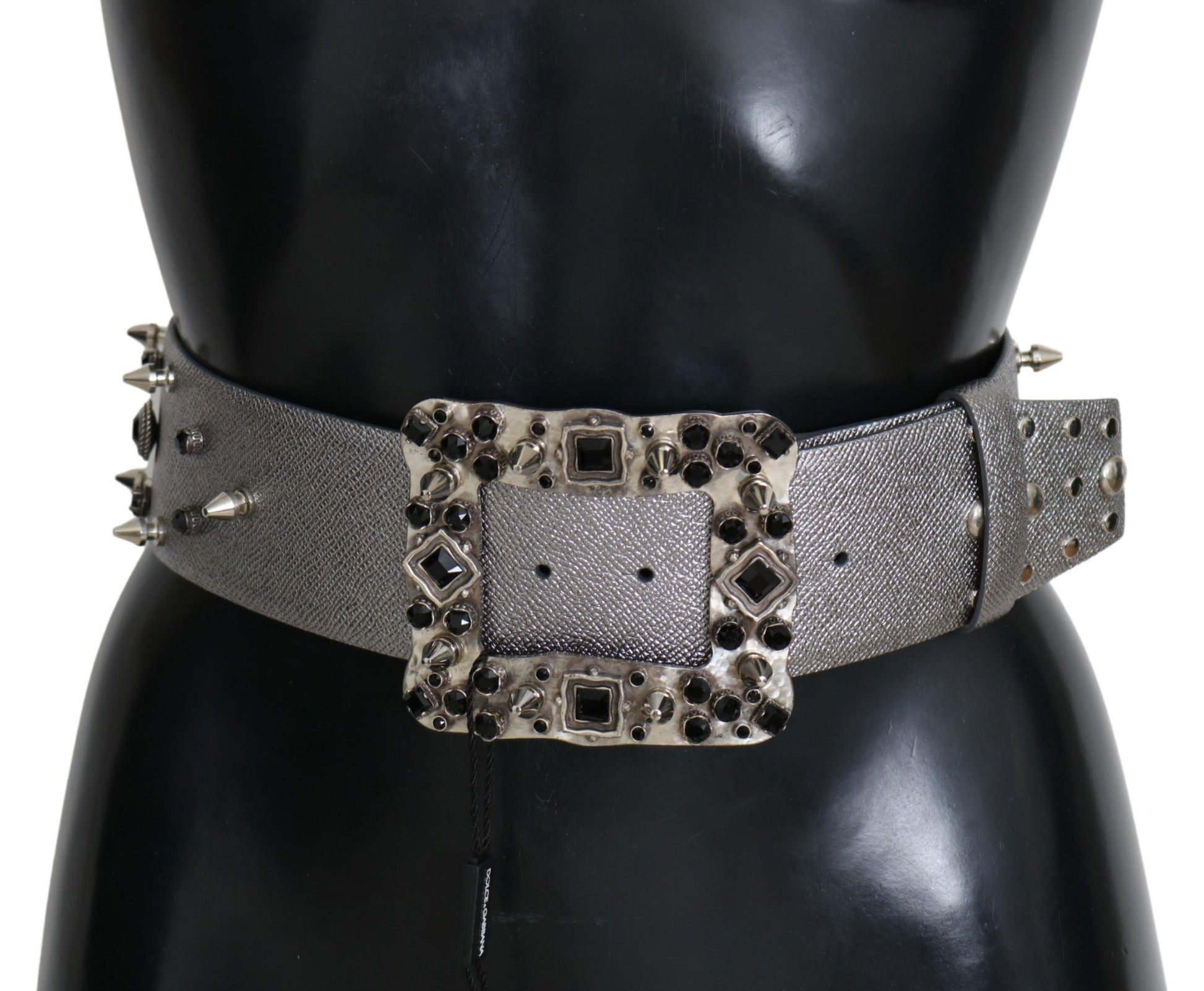 Dolce & Gabbana Stunning Silver Leather Crystal-Studded Belt - Arichezz.store