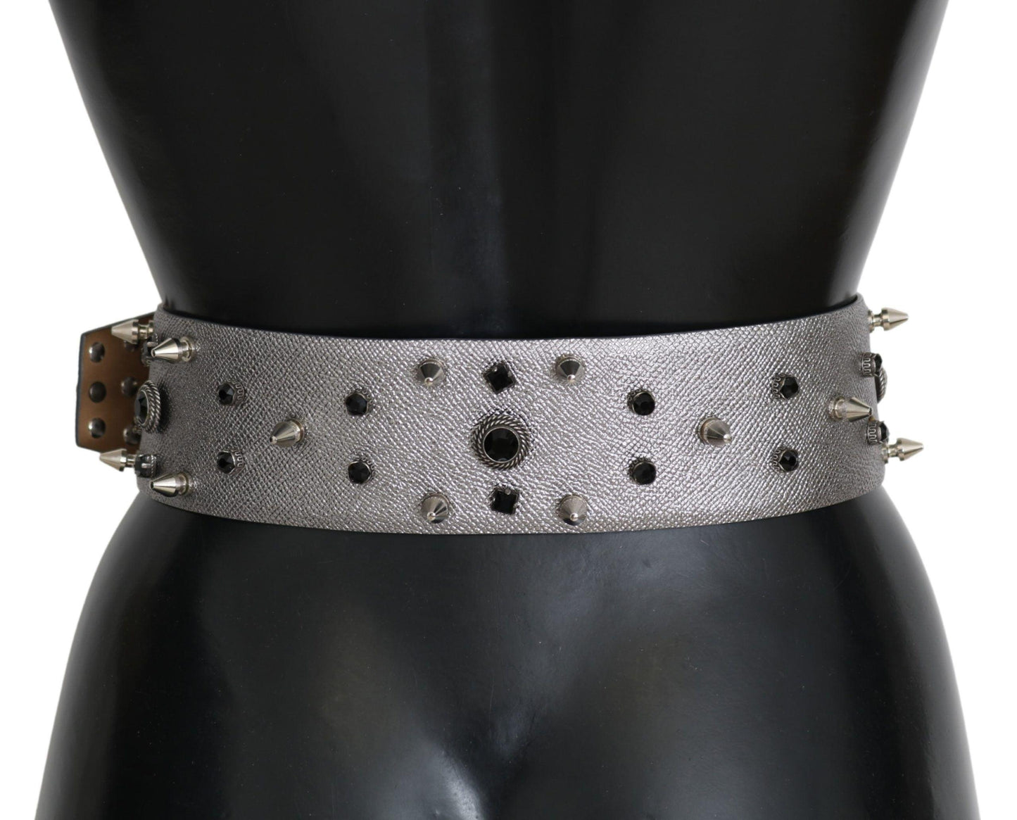 Dolce & Gabbana Stunning Silver Leather Crystal-Studded Belt - Arichezz.store