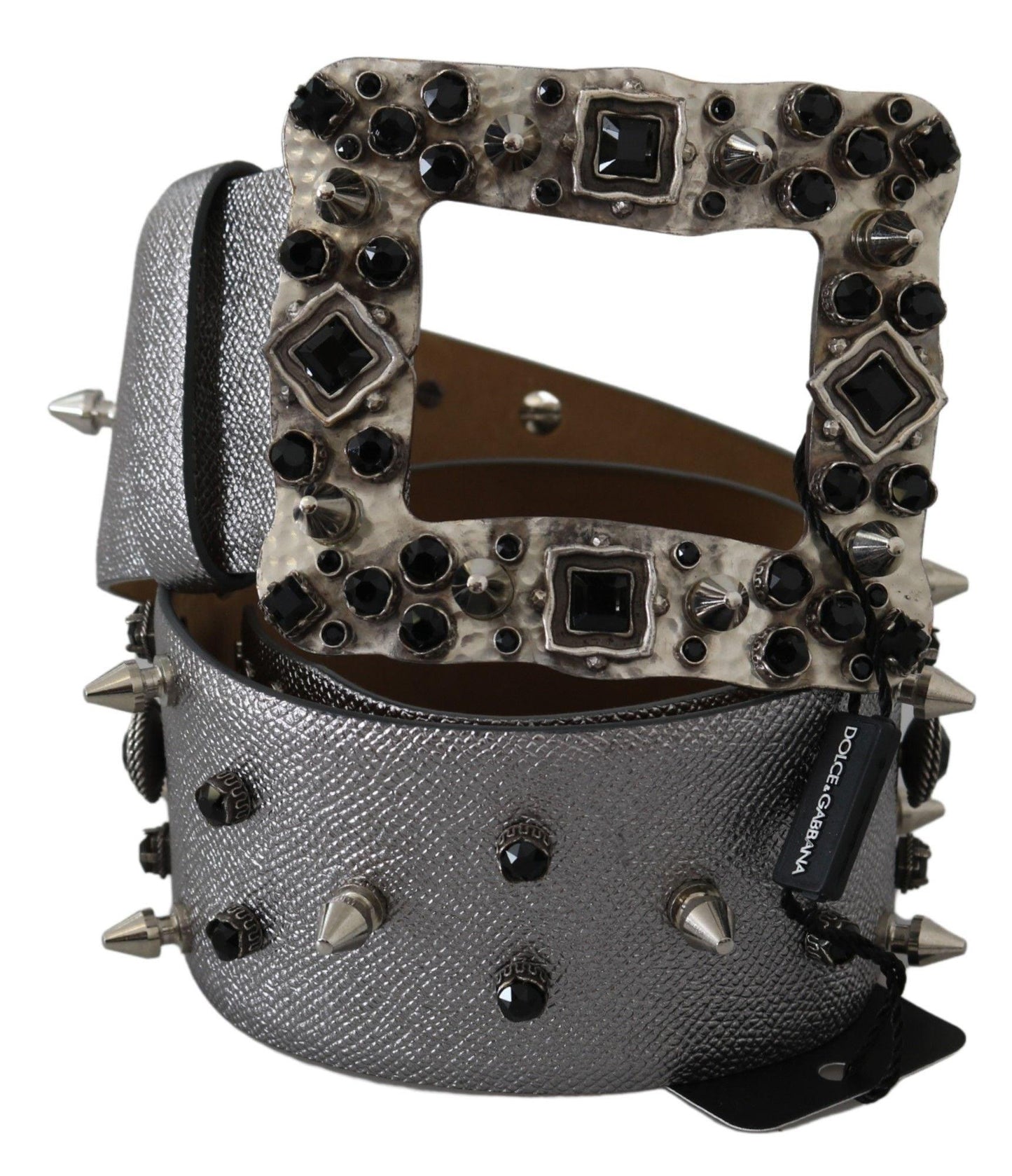 Dolce & Gabbana Stunning Silver Leather Crystal-Studded Belt - Arichezz.store