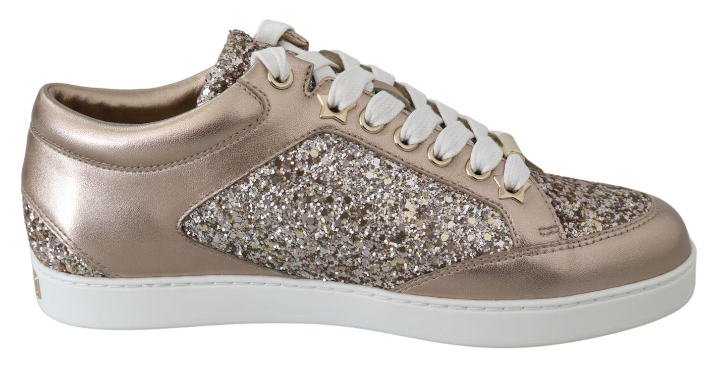 Jimmy Choo Ballet Pink Glitter Leather Sneakers - Arichezz.store