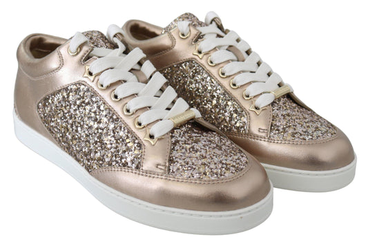 Jimmy Choo Ballet Pink Glitter Leather Sneakers - Arichezz.store