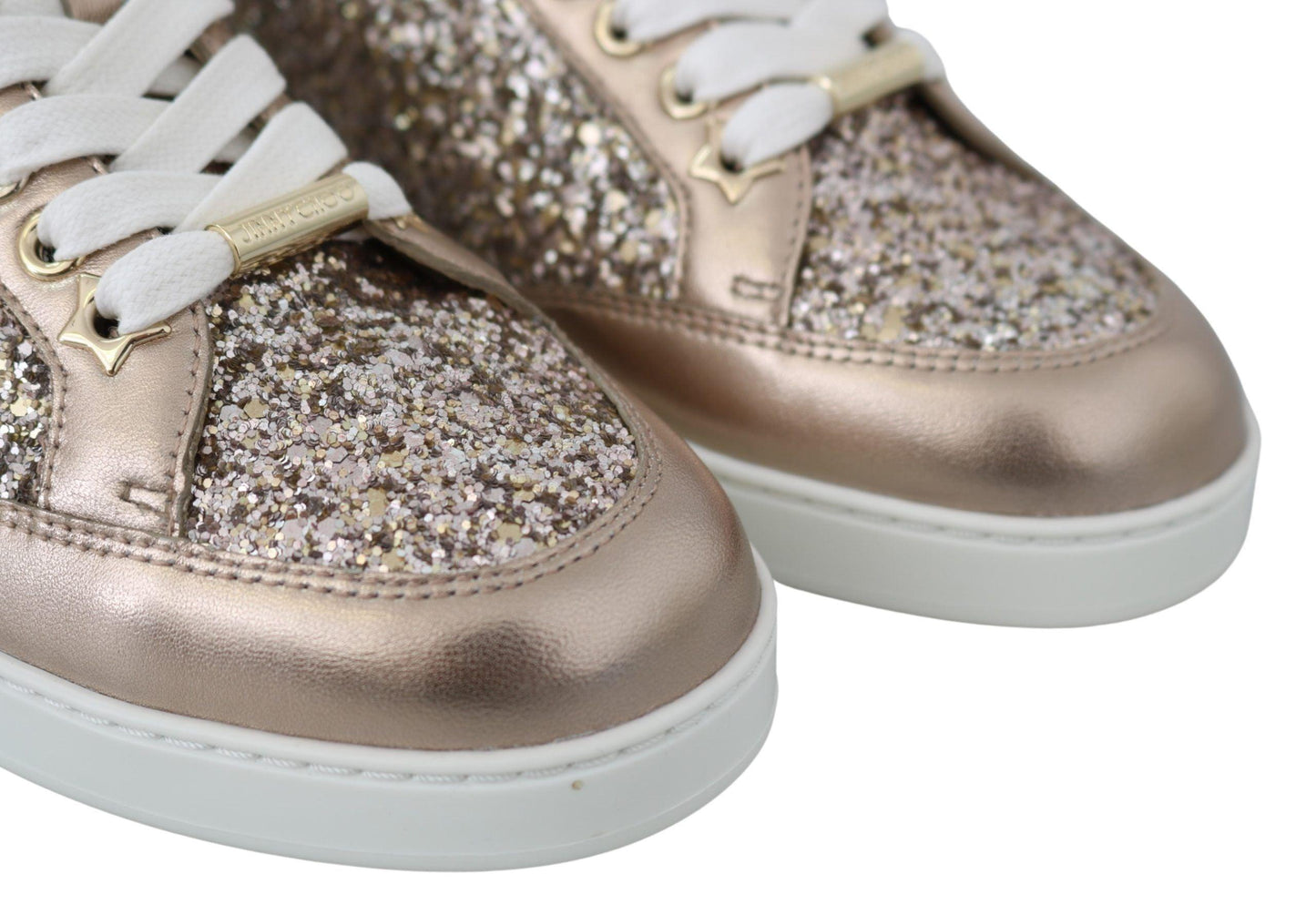 Jimmy Choo Ballet Pink Glitter Leather Sneakers - Arichezz.store