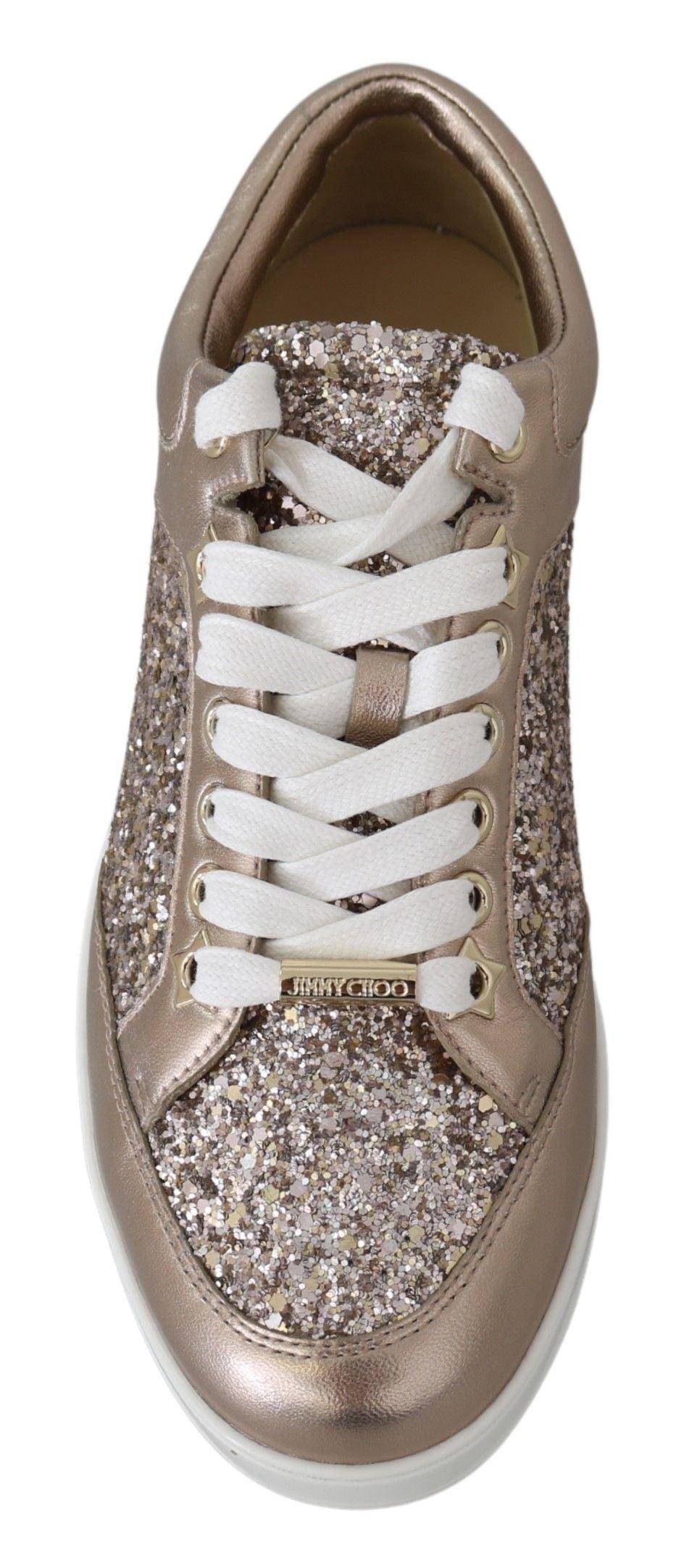 Jimmy Choo Ballet Pink Glitter Leather Sneakers - Arichezz.store