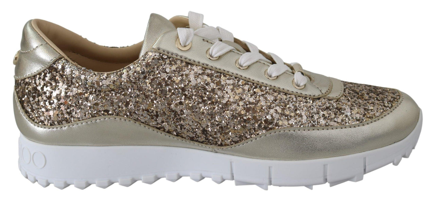 Jimmy Choo Antique Gold Glitter Leather Sneakers - Arichezz.store