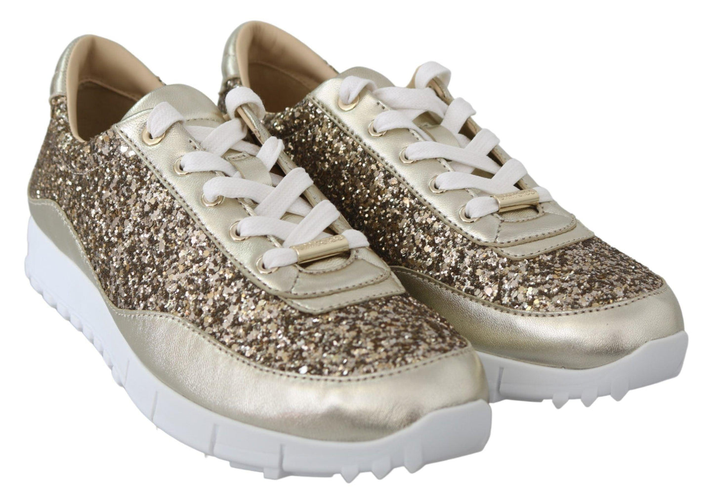 Jimmy Choo Antique Gold Glitter Leather Sneakers - Arichezz.store