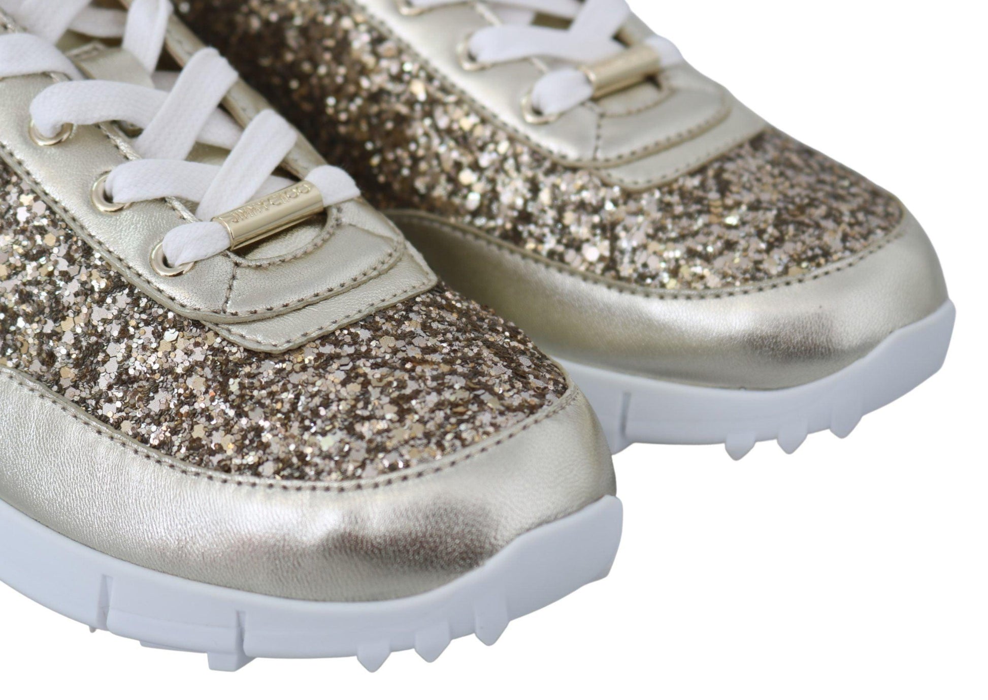 Jimmy Choo Antique Gold Glitter Leather Sneakers - Arichezz.store