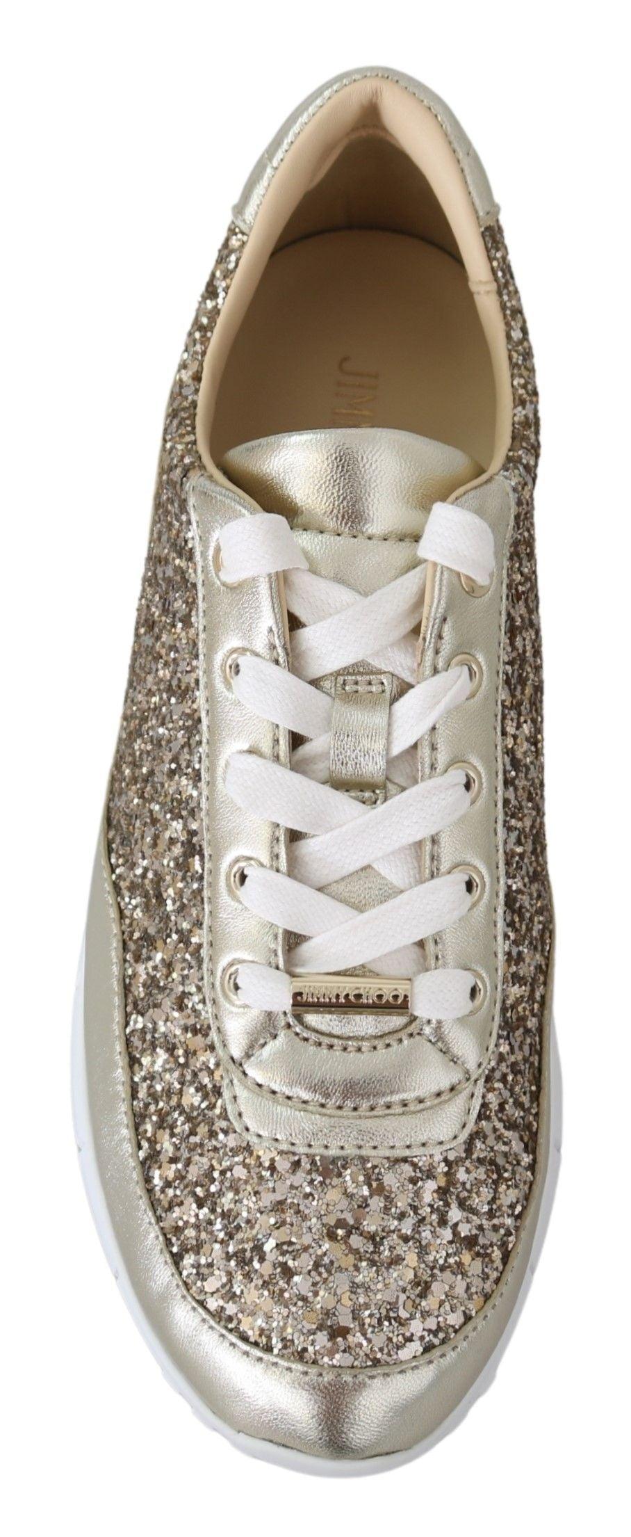 Jimmy Choo Antique Gold Glitter Leather Sneakers - Arichezz.store