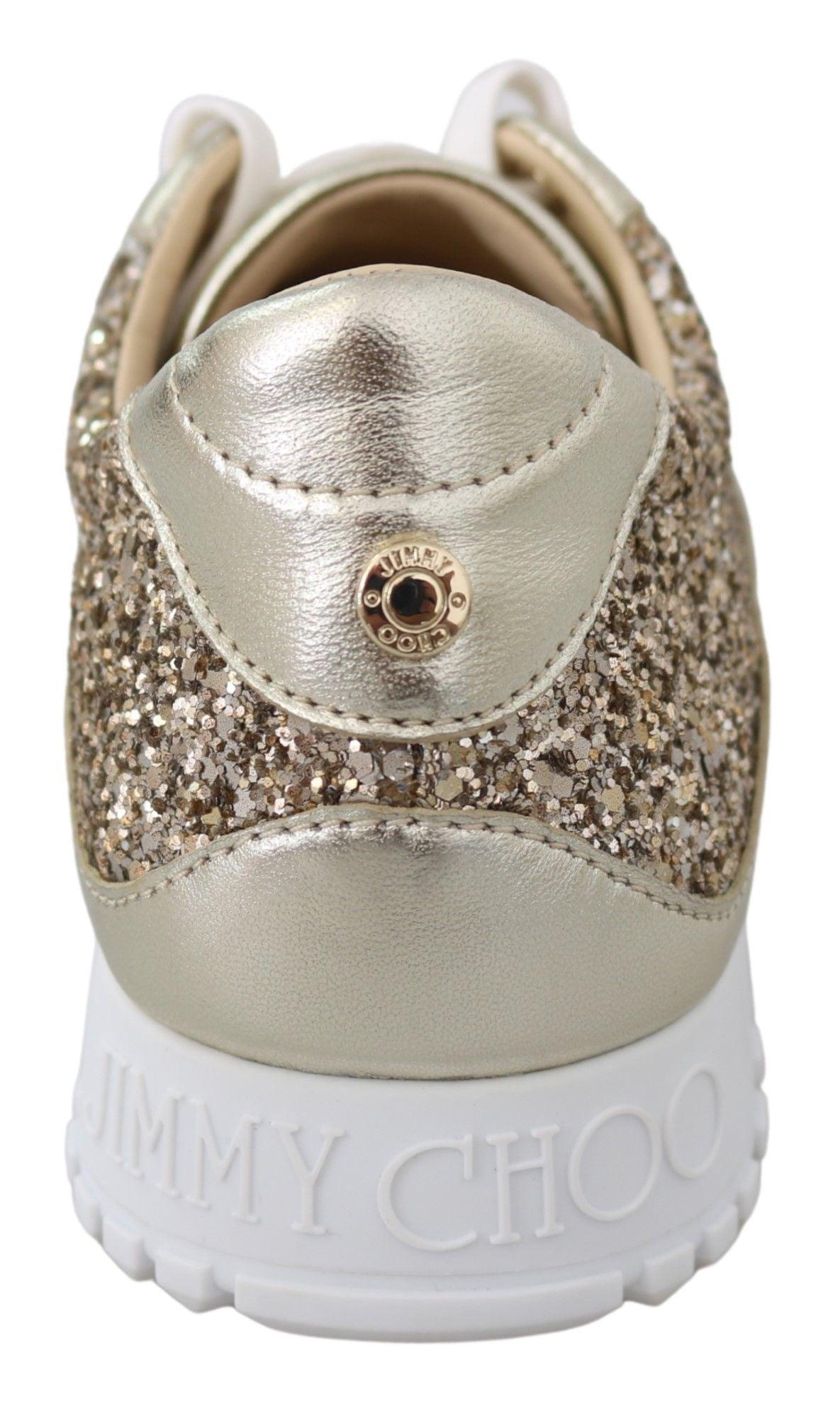 Jimmy Choo Antique Gold Glitter Leather Sneakers - Arichezz.store