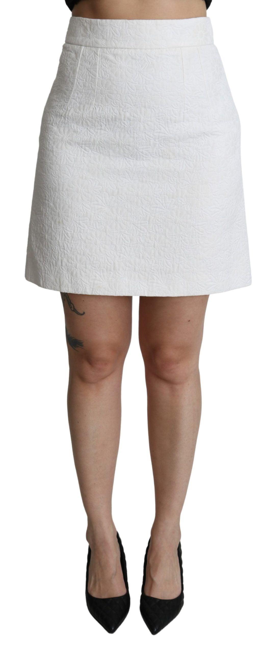 Dolce & Gabbana Elegant White Floral Brocade Mini Skirt - Arichezz.store