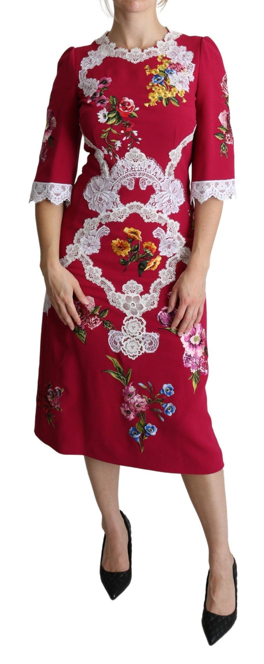 Dolce & Gabbana Floral Embroidered Sheath Midi Dress - Arichezz.store