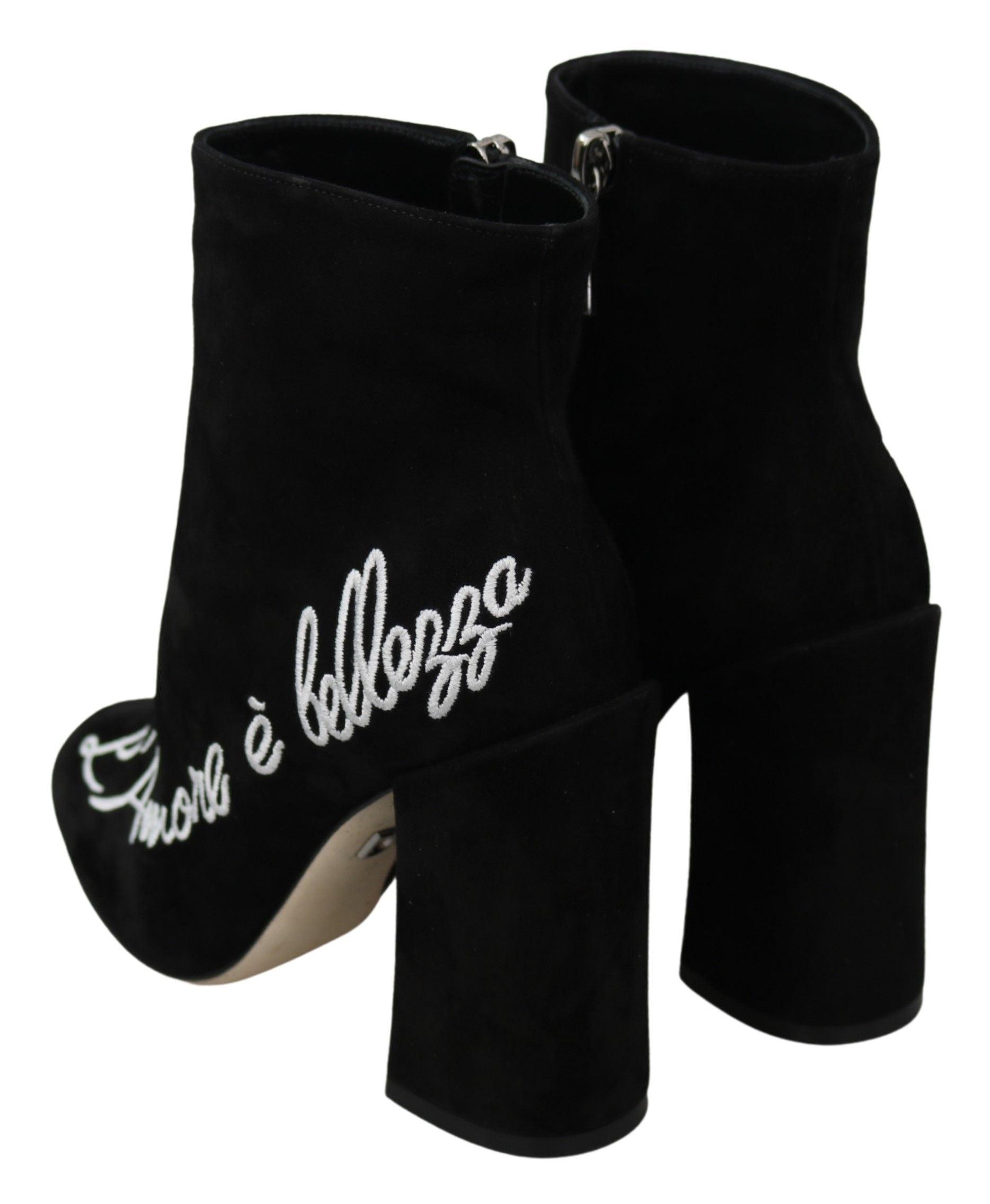 Dolce & Gabbana Embroidered Ankle Boots in Lambskin Suede - Arichezz.store