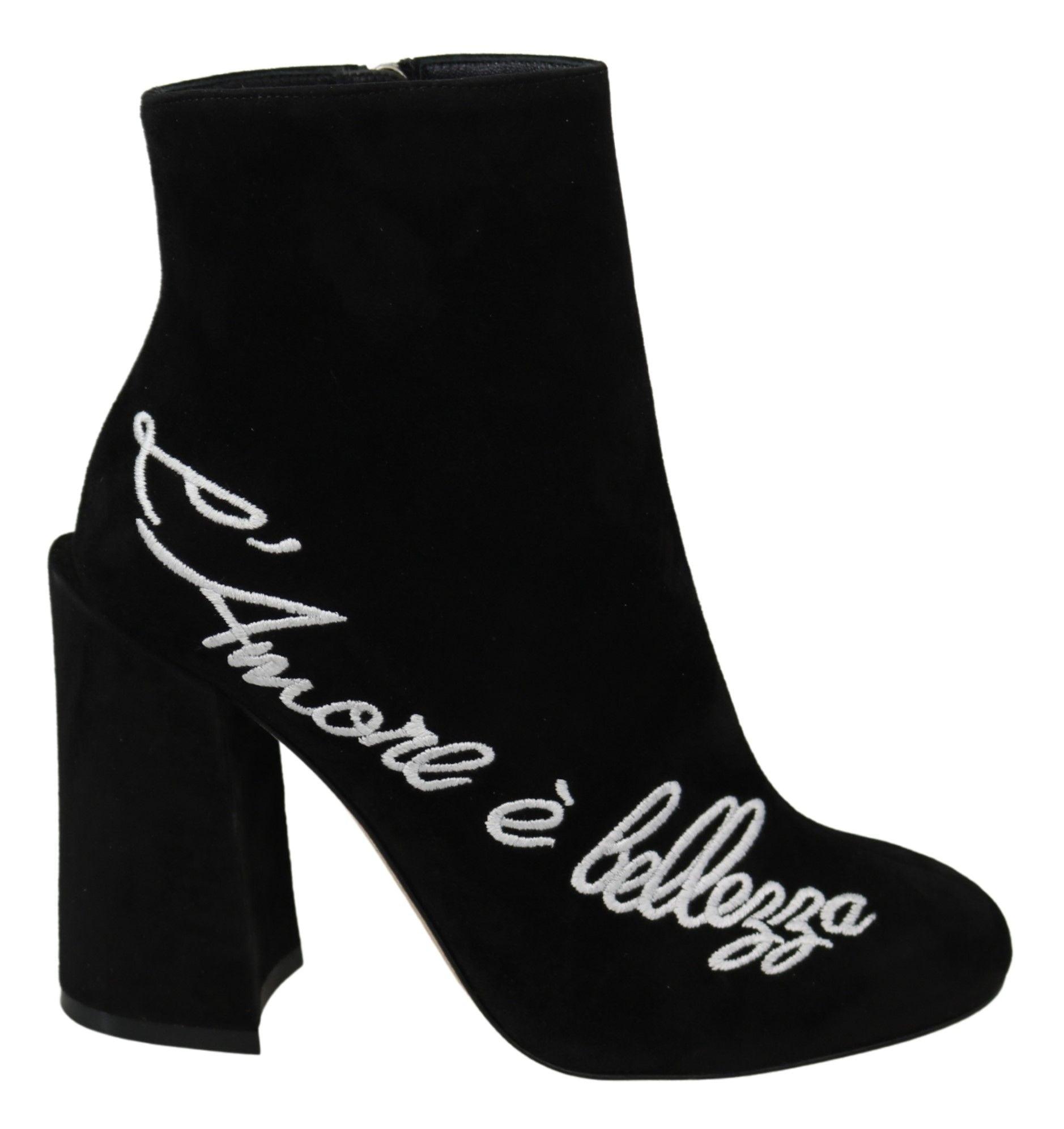 Dolce & Gabbana Embroidered Ankle Boots in Lambskin Suede - Arichezz.store