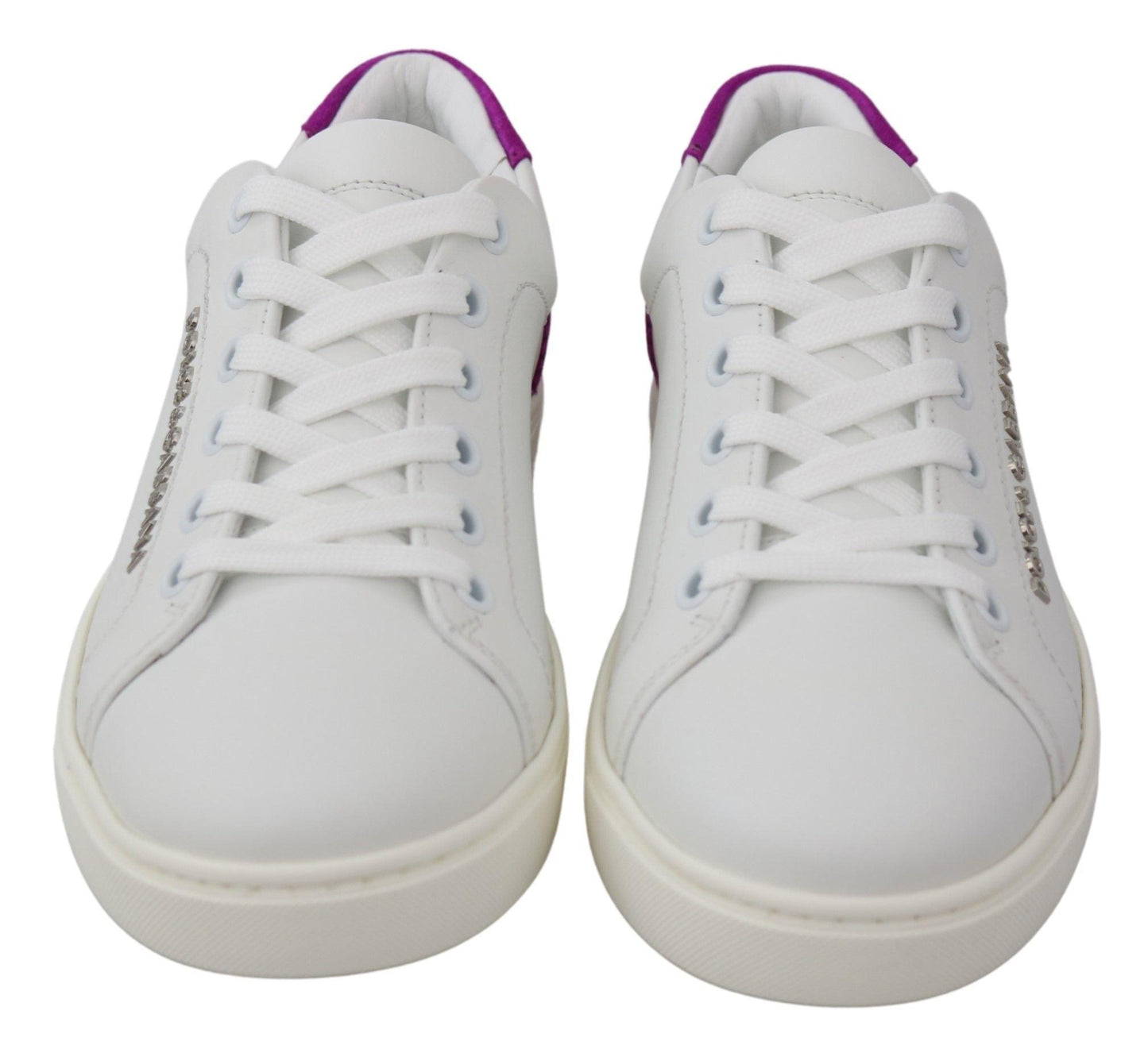 Dolce & Gabbana Chic White Leather Sneakers with Purple Accents - Arichezz.store