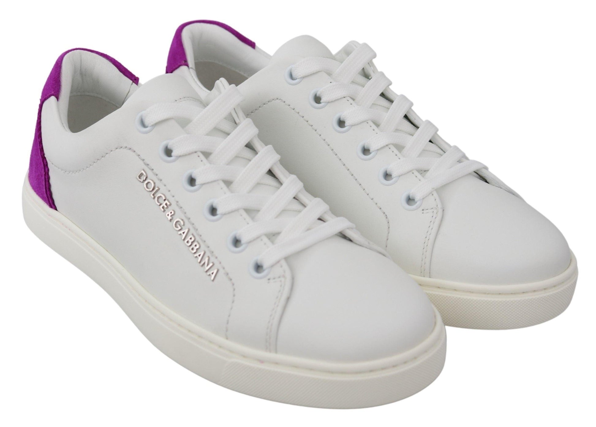 Dolce & Gabbana Chic White Leather Sneakers with Purple Accents - Arichezz.store