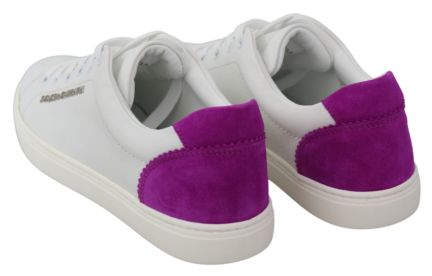 Dolce & Gabbana Chic White Leather Sneakers with Purple Accents - Arichezz.store