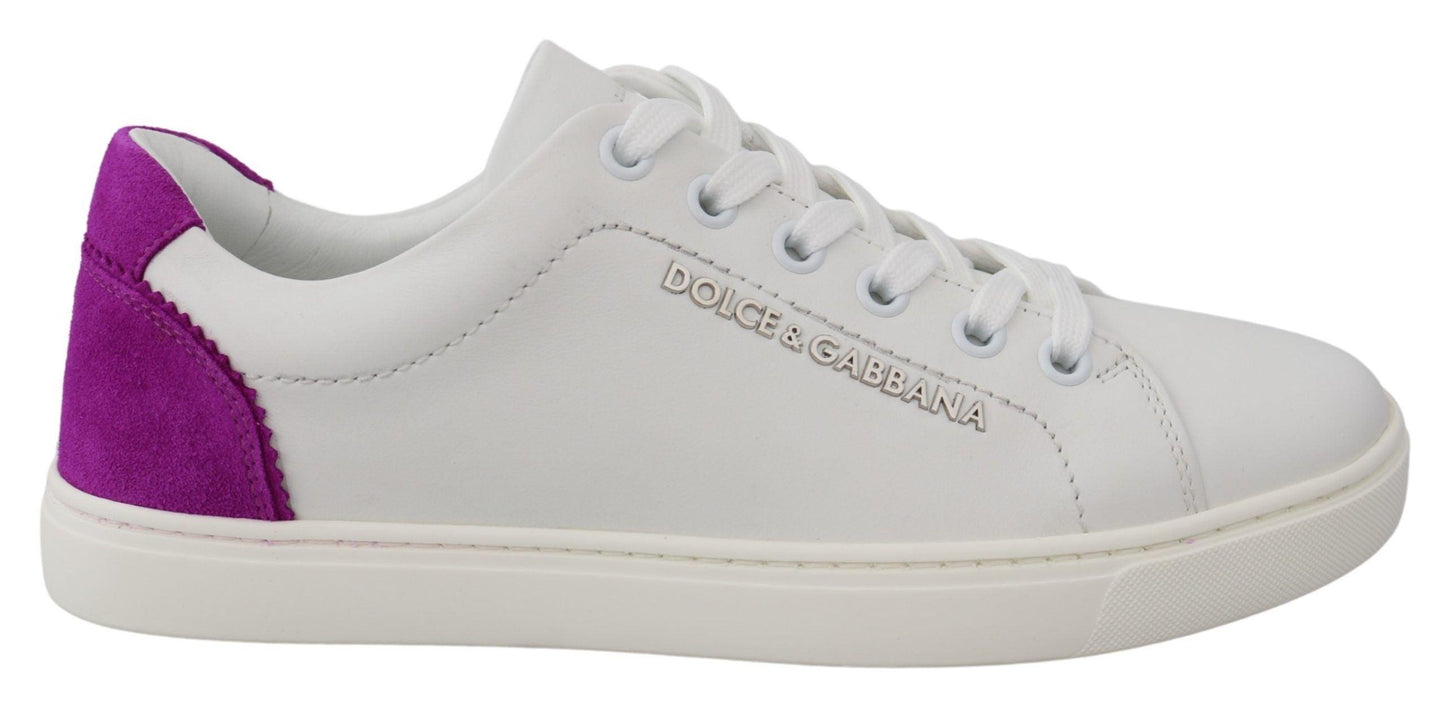 Dolce & Gabbana Chic White Leather Sneakers with Purple Accents - Arichezz.store