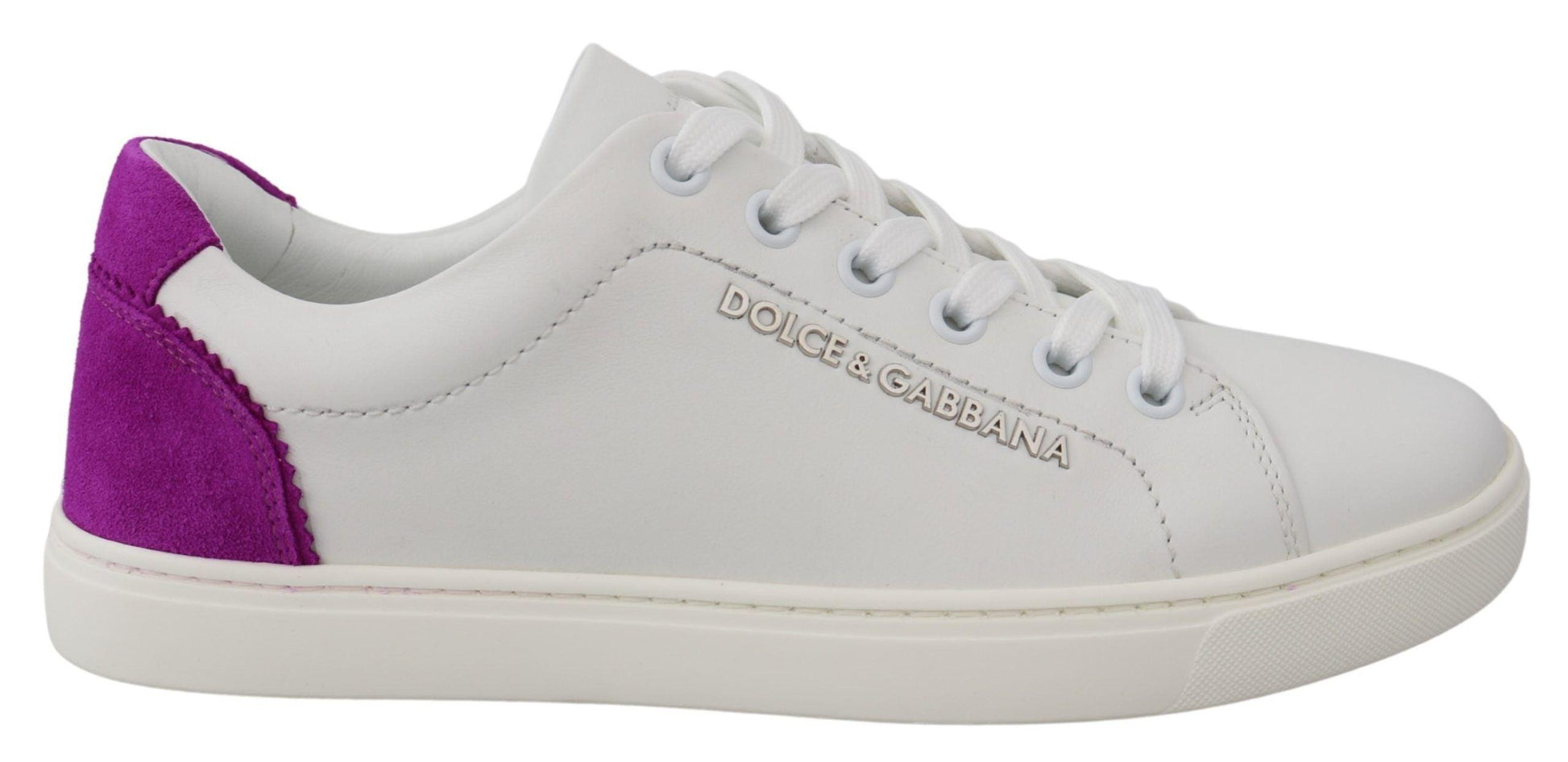 Dolce & Gabbana Chic White Leather Sneakers with Purple Accents - Arichezz.store