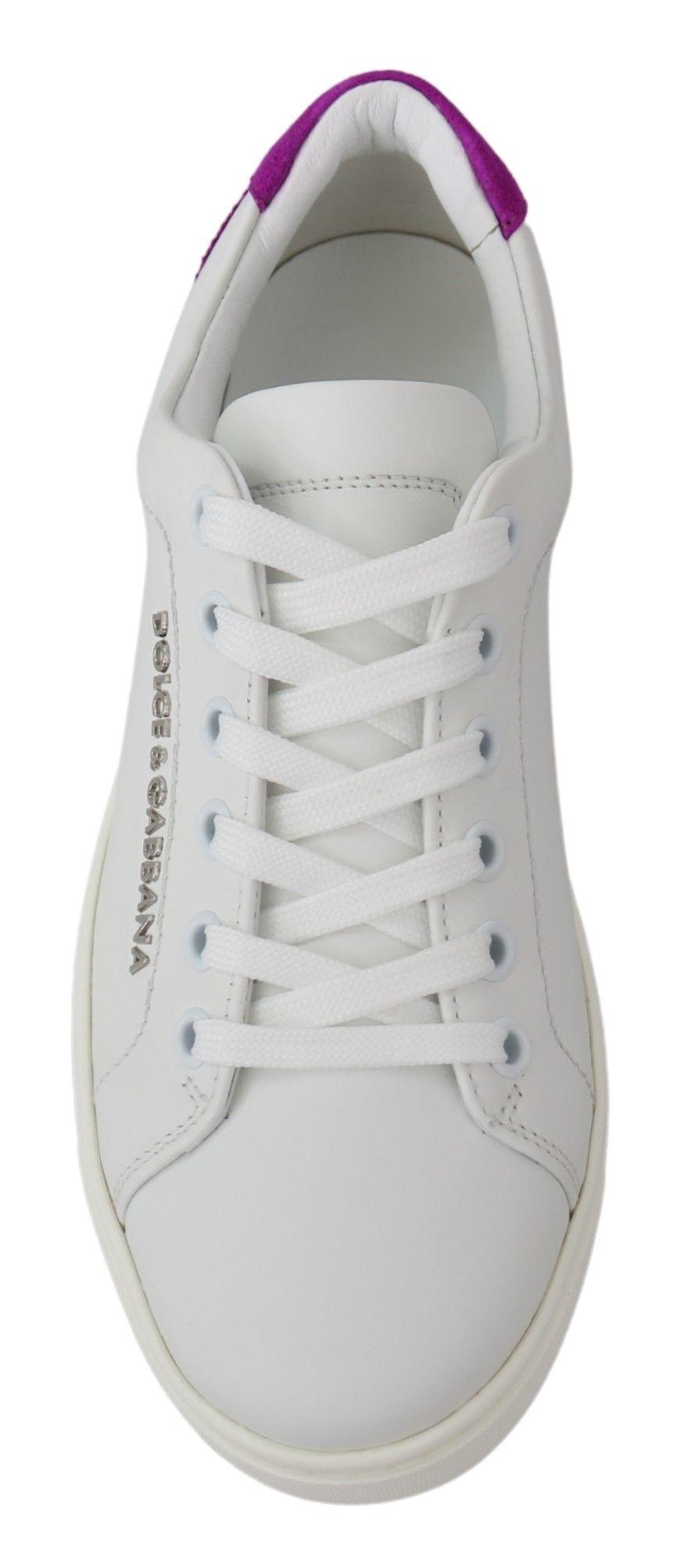 Dolce & Gabbana Chic White Leather Sneakers with Purple Accents - Arichezz.store