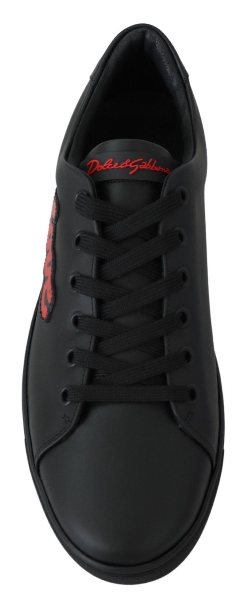 Dolce & Gabbana Elegant Leather Sneakers with Red Accents - Arichezz.store