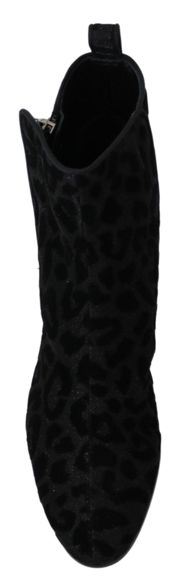 Dolce & Gabbana Elegant Black Leopard Print Short Boots - Arichezz.store