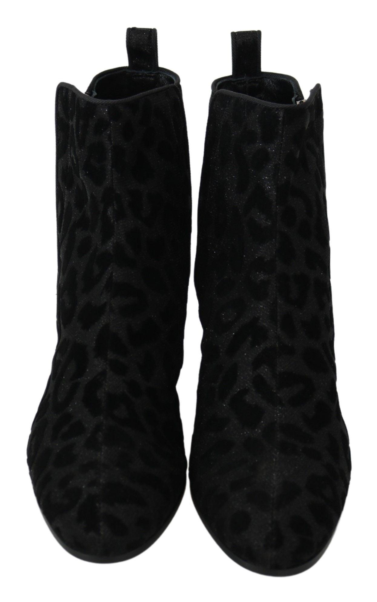 Dolce & Gabbana Elegant Black Leopard Print Short Boots - Arichezz.store