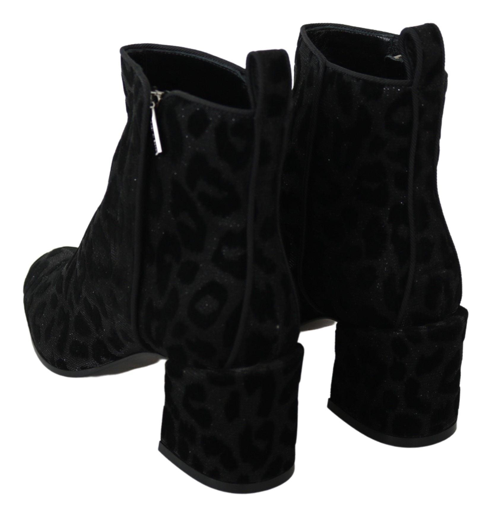 Dolce & Gabbana Elegant Black Leopard Print Short Boots - Arichezz.store