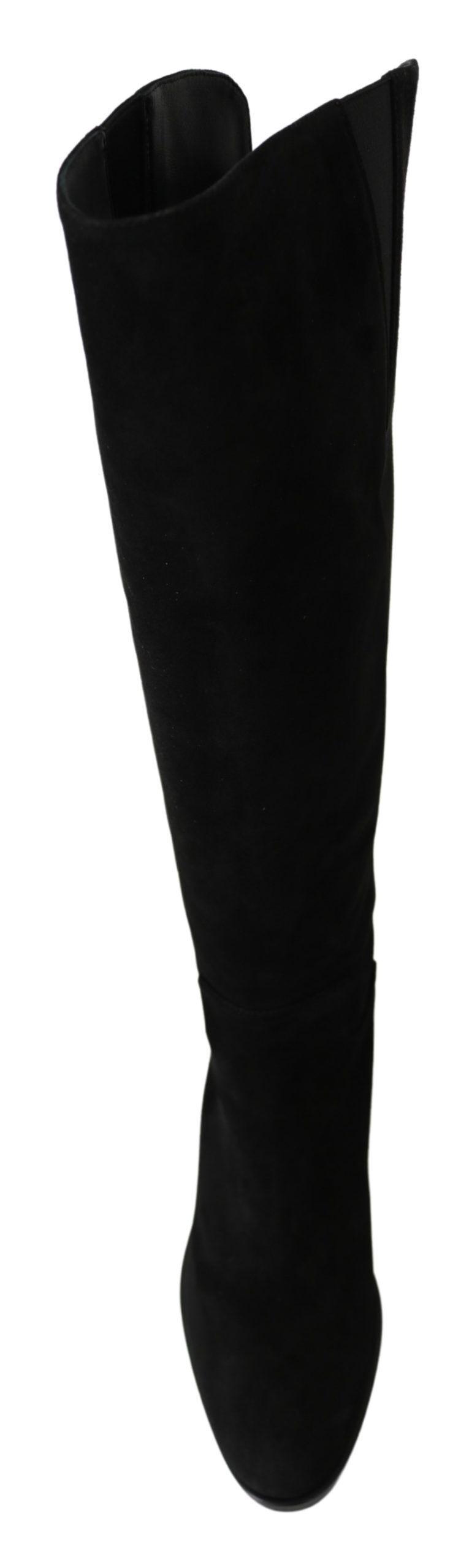 Dolce & Gabbana Elegant Black Suede Knee High Boots - Arichezz.store