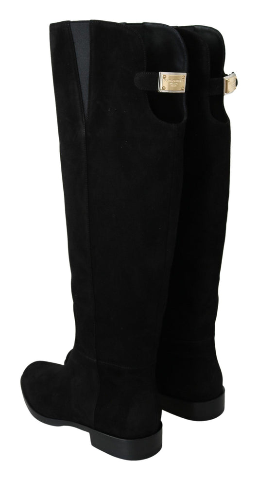 Dolce & Gabbana Elegant Black Suede Knee High Boots - Arichezz.store