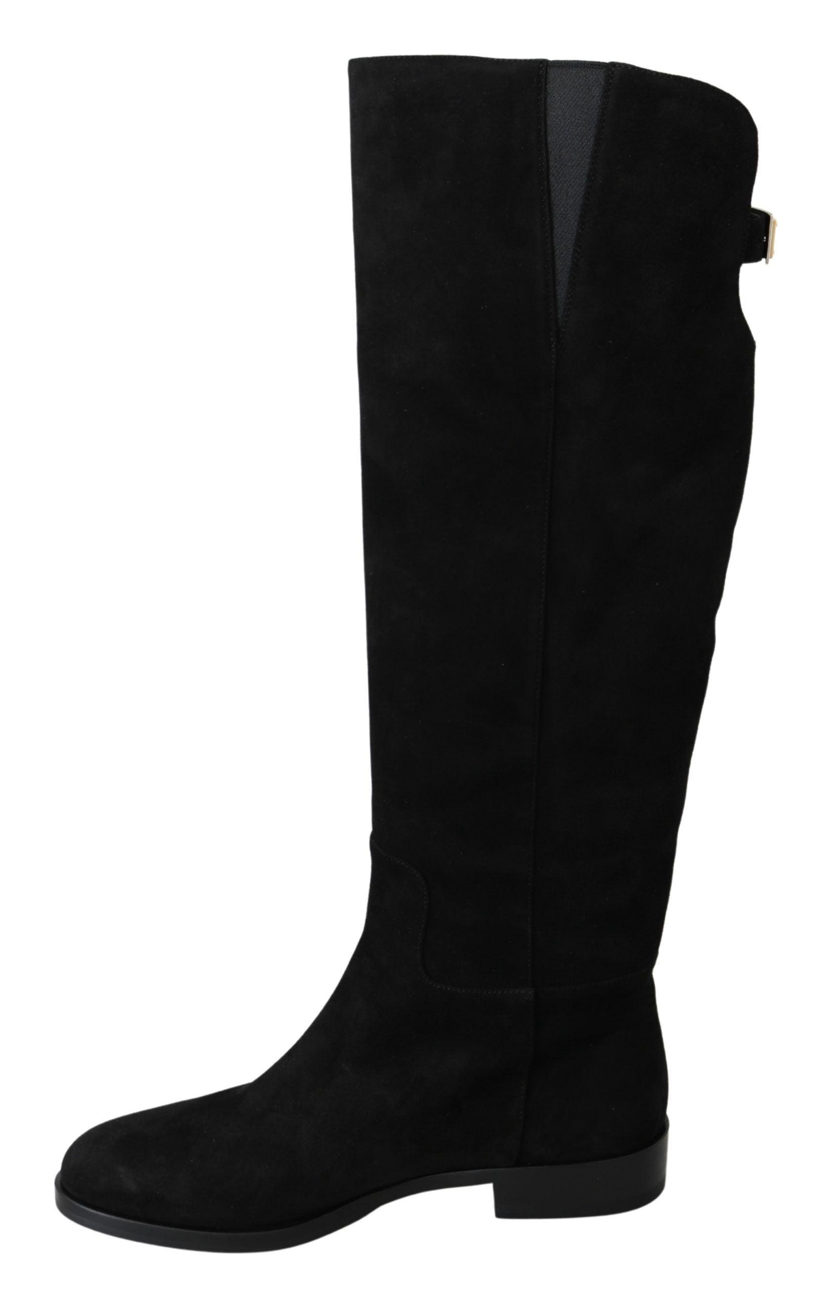 Dolce & Gabbana Elegant Black Suede Knee High Boots - Arichezz.store