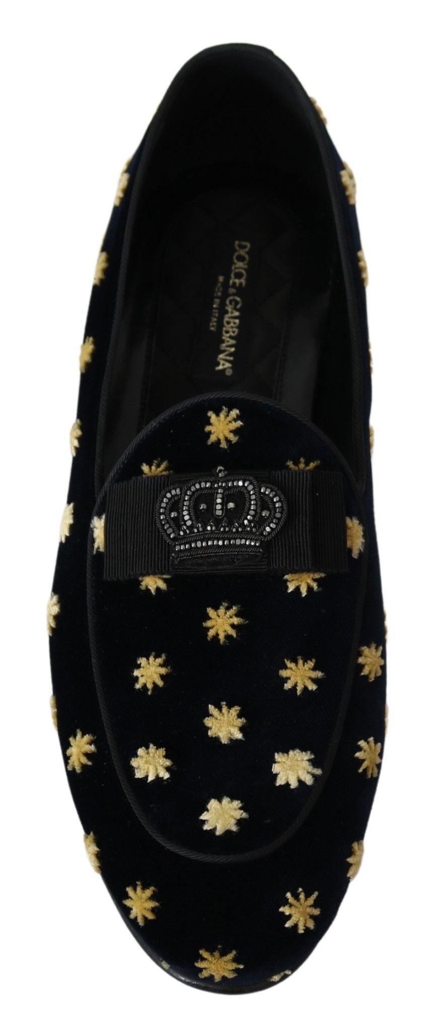 Dolce & Gabbana Elegant Velvet Crown Embroidery Loafers - Arichezz.store