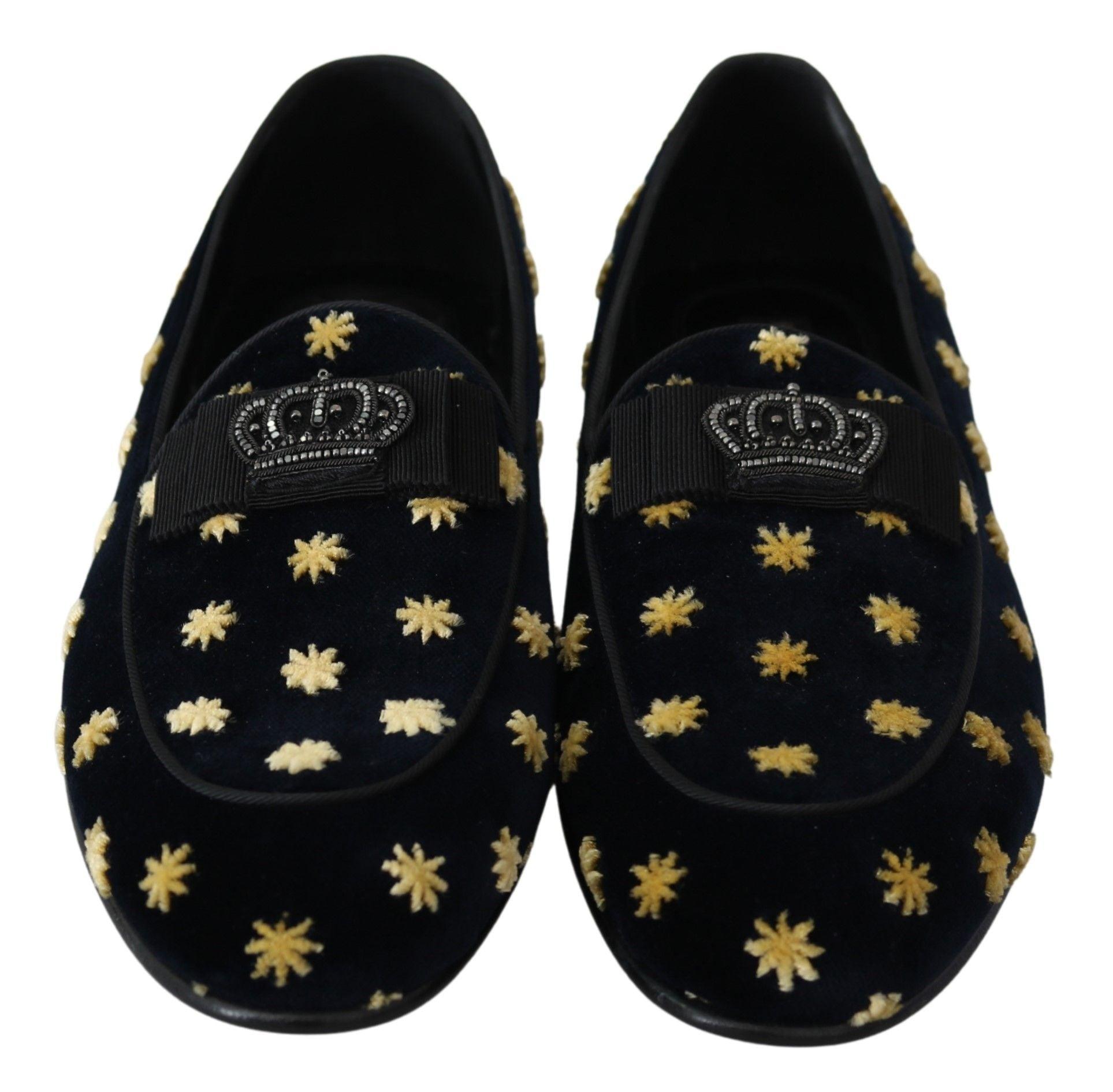 Dolce & Gabbana Elegant Velvet Crown Embroidery Loafers - Arichezz.store