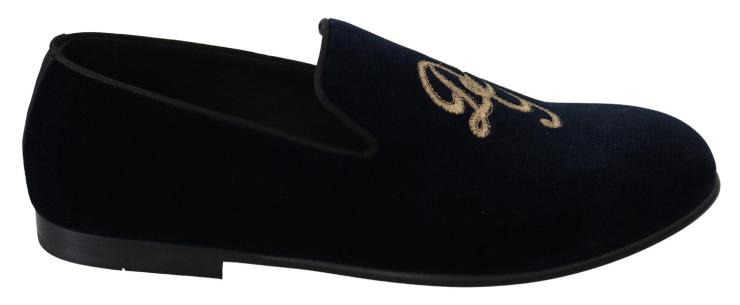 Dolce & Gabbana Elegant Blue Embroidered Loafers - Arichezz.store