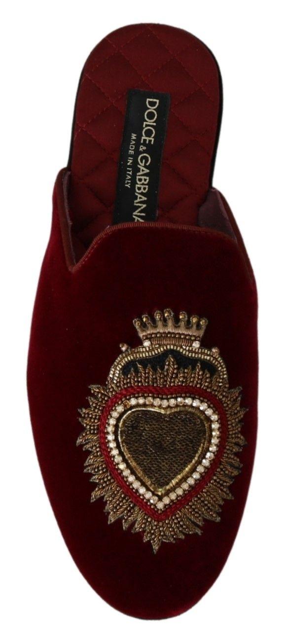 Dolce & Gabbana Red Velvet Embroidered Slides - Arichezz.store